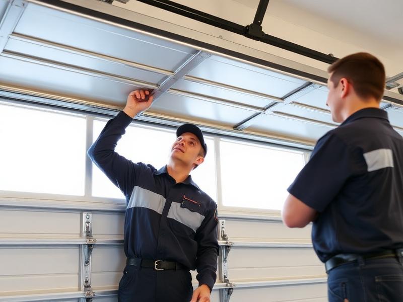 Professional garage door technician performing balance testing and quality workmanship
